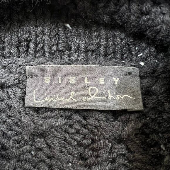 Sisley Limited Edition Cable Knit Wool Blend Hankerchief Hem Shacket Black Sz M - Picture 6 of 9